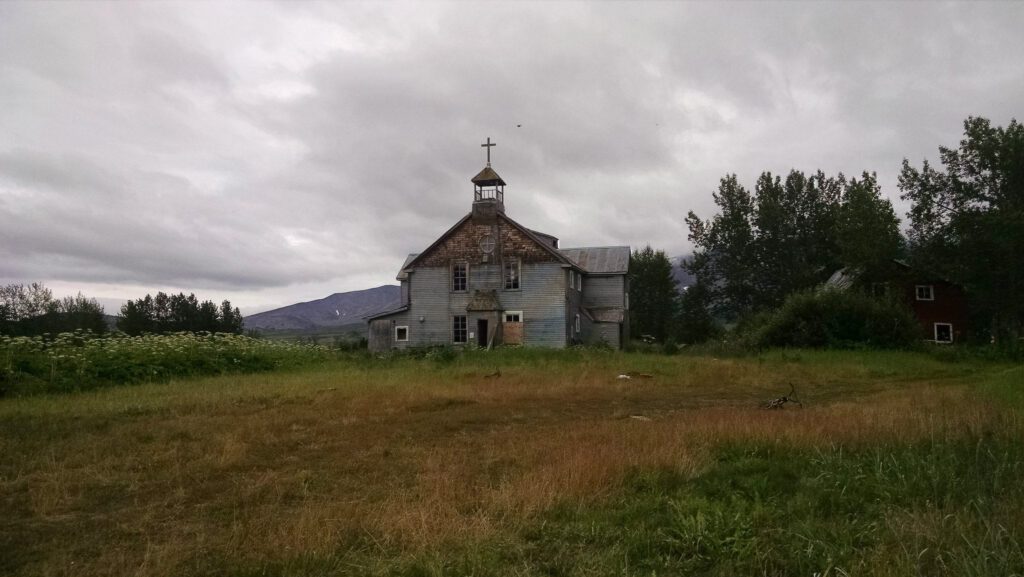 The mission at Pilgrim Hot Springs. (Photo: Maddie Winchester, KNOM)