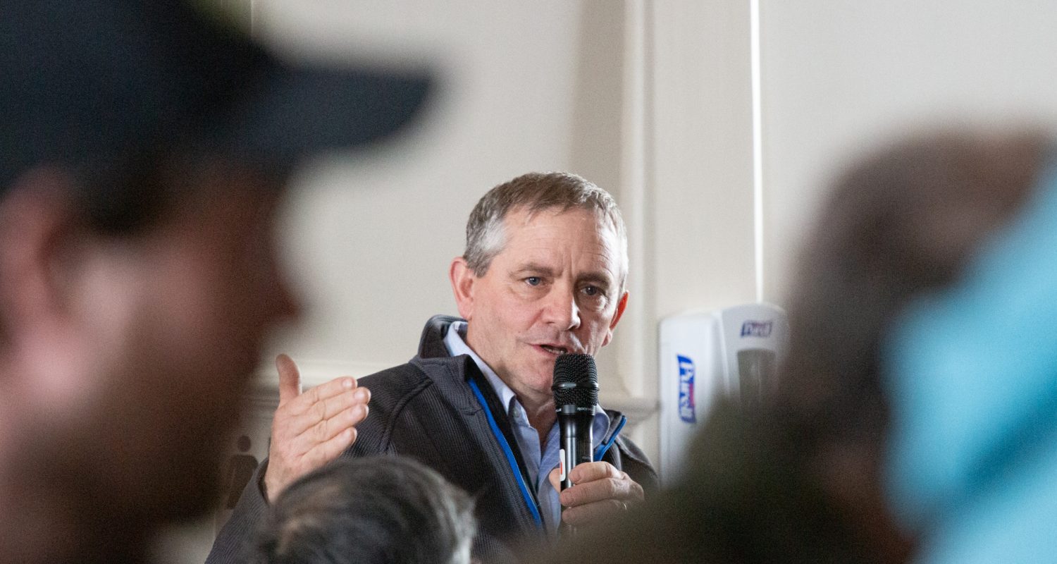 Mike Schaffner, Senior Vice President of Mining for Graphite One, responds to a question from a community member. Ben Townsend photo.