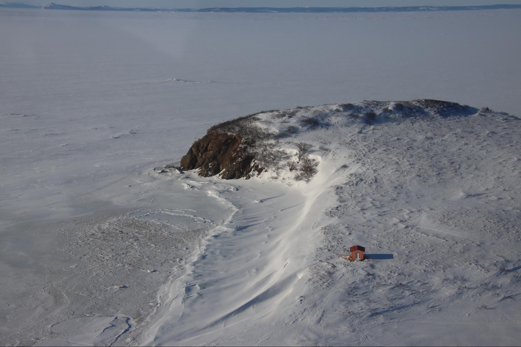 a snowy outcropping