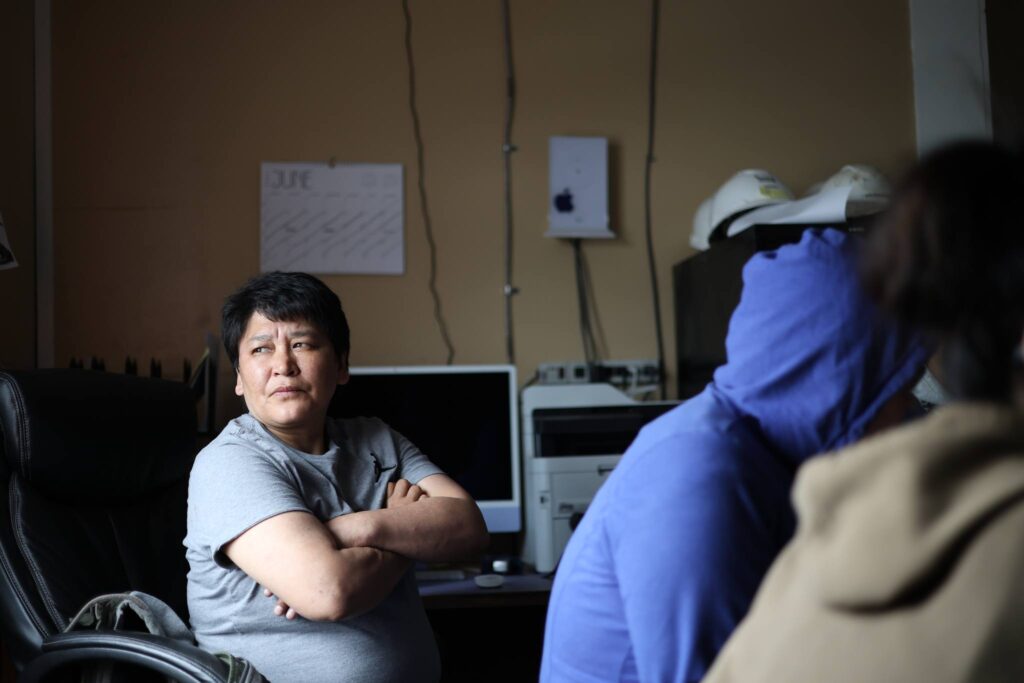 City Administrator Daisy Katcheak looks worringly out of a window. Ben Townsend photo.