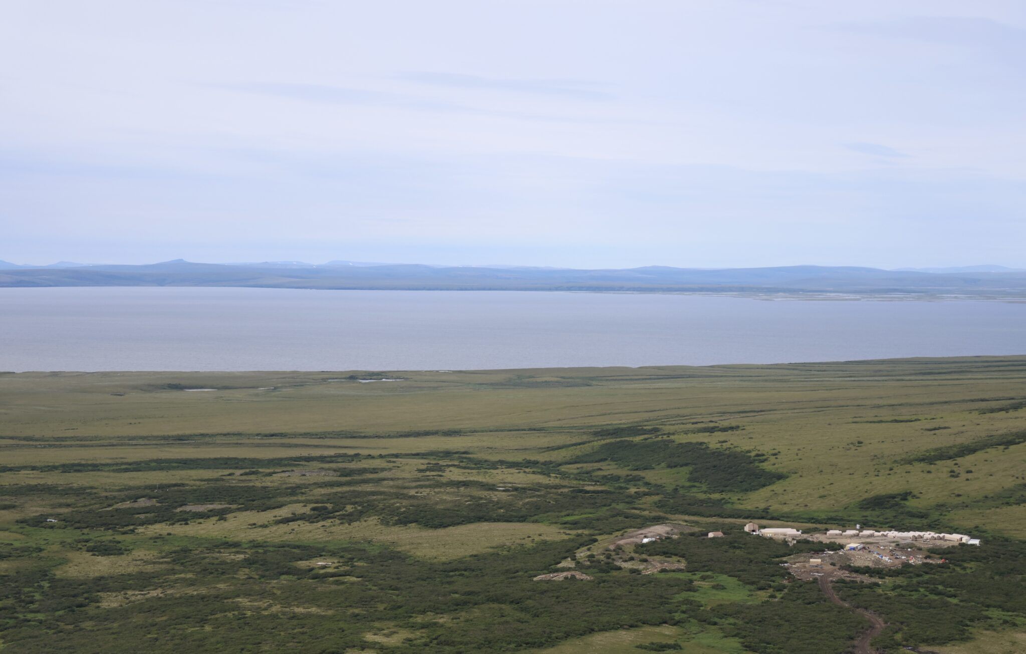 Graphite One's camp, right, nestled in between the Imuruk Basin and the Kigluaik mountains. Ben Townsend photo.