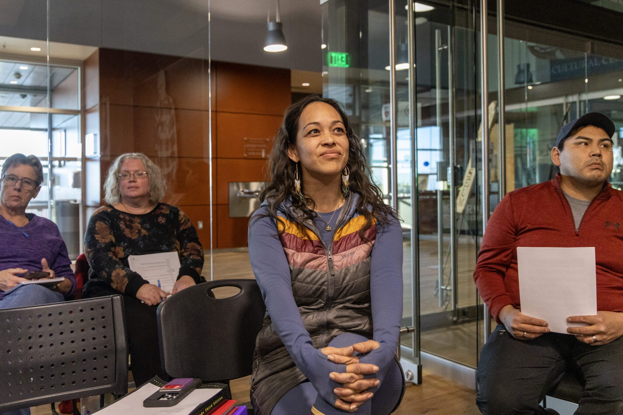 Rexodus Pomrenke listens as Nome Common Council members vote on granting her appeal to remain on the city council ballot. Ben Townsend photo. 