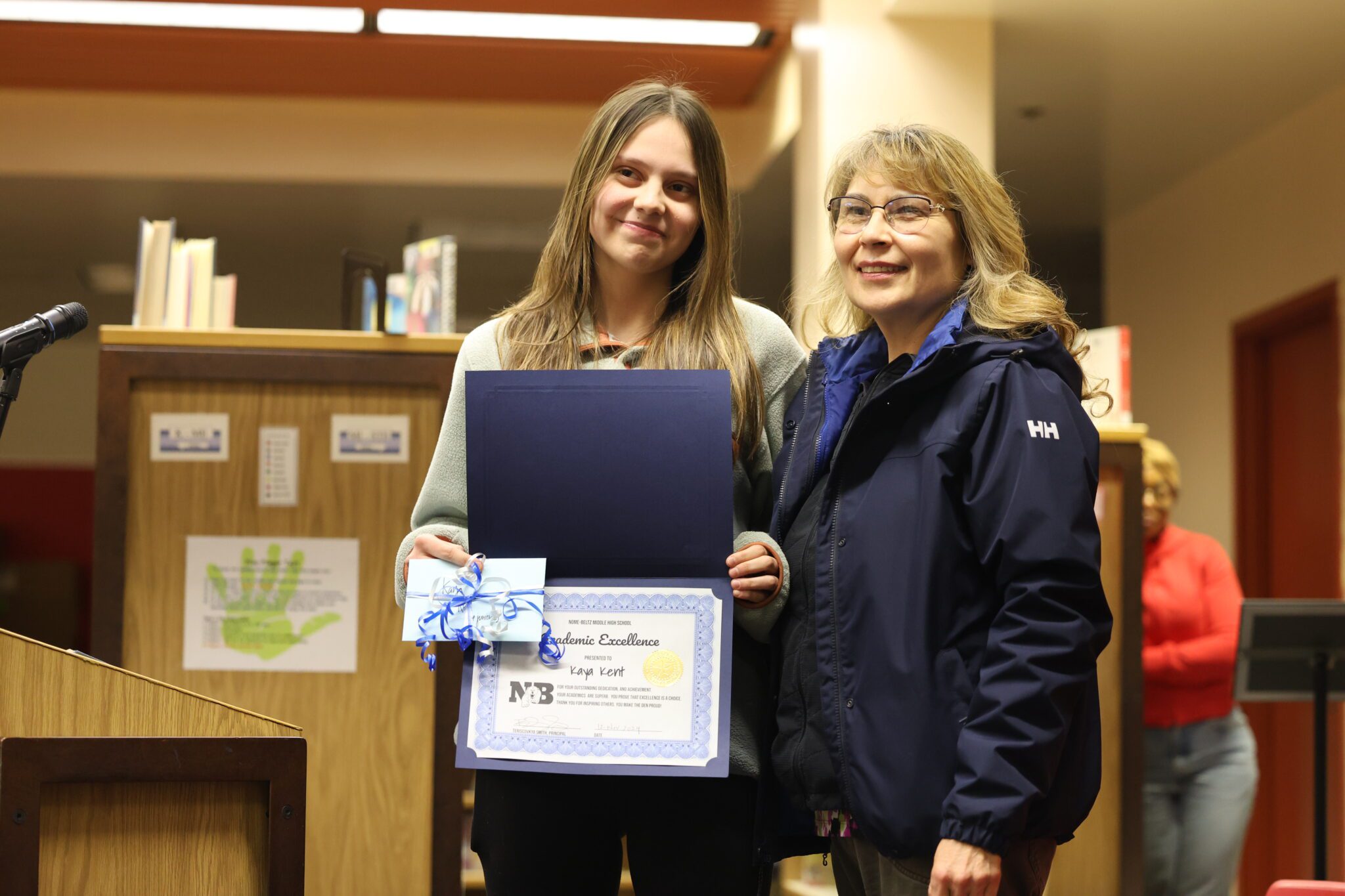 Nome-Beltz junior Kaya Kent poses with her Student of the Month certificate. Ben Townsend photo. 