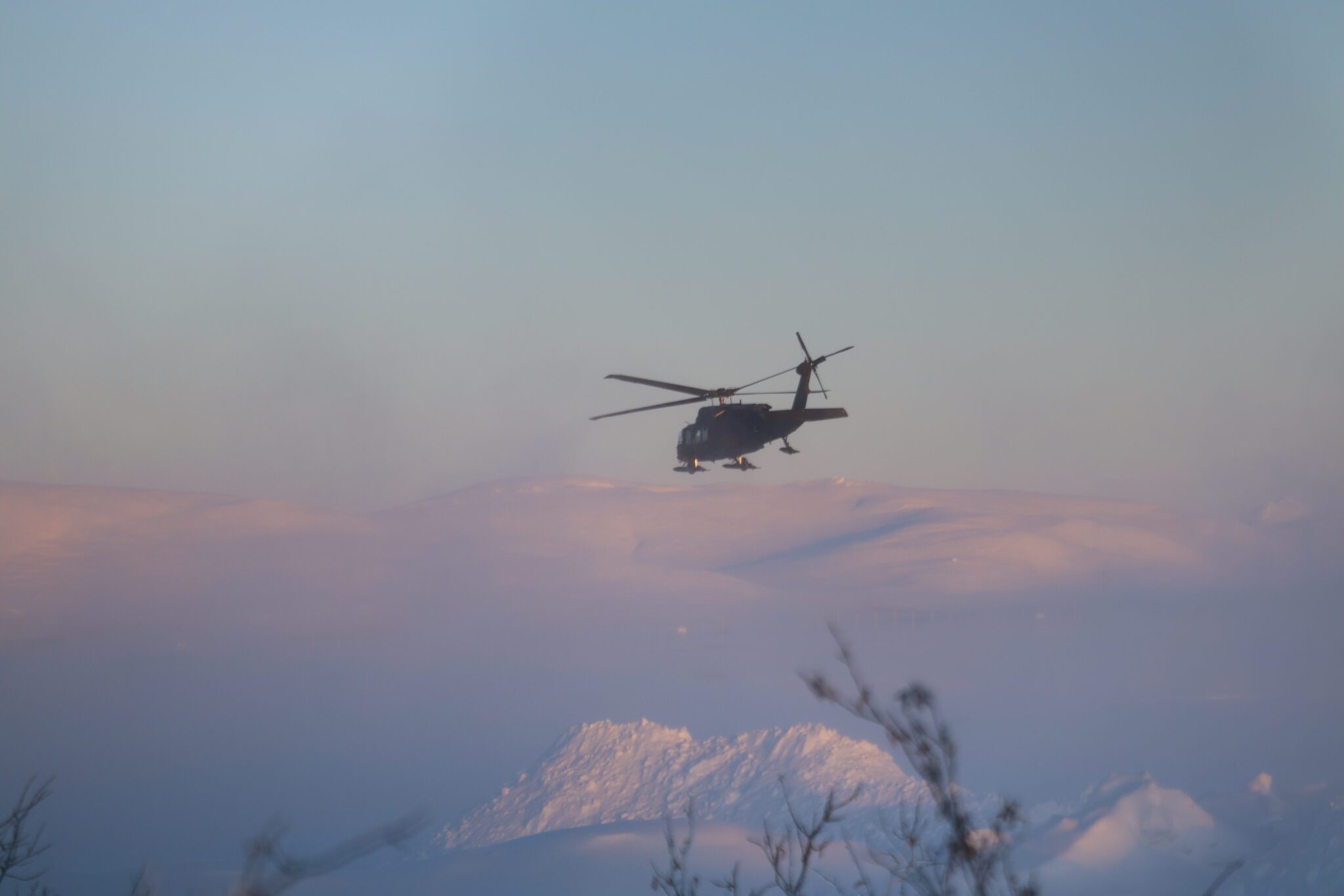 IMG_9439 An Alaska Army National Guard UH-60 Blackhawk helicopter departs Nome. Ben Townsend photo.