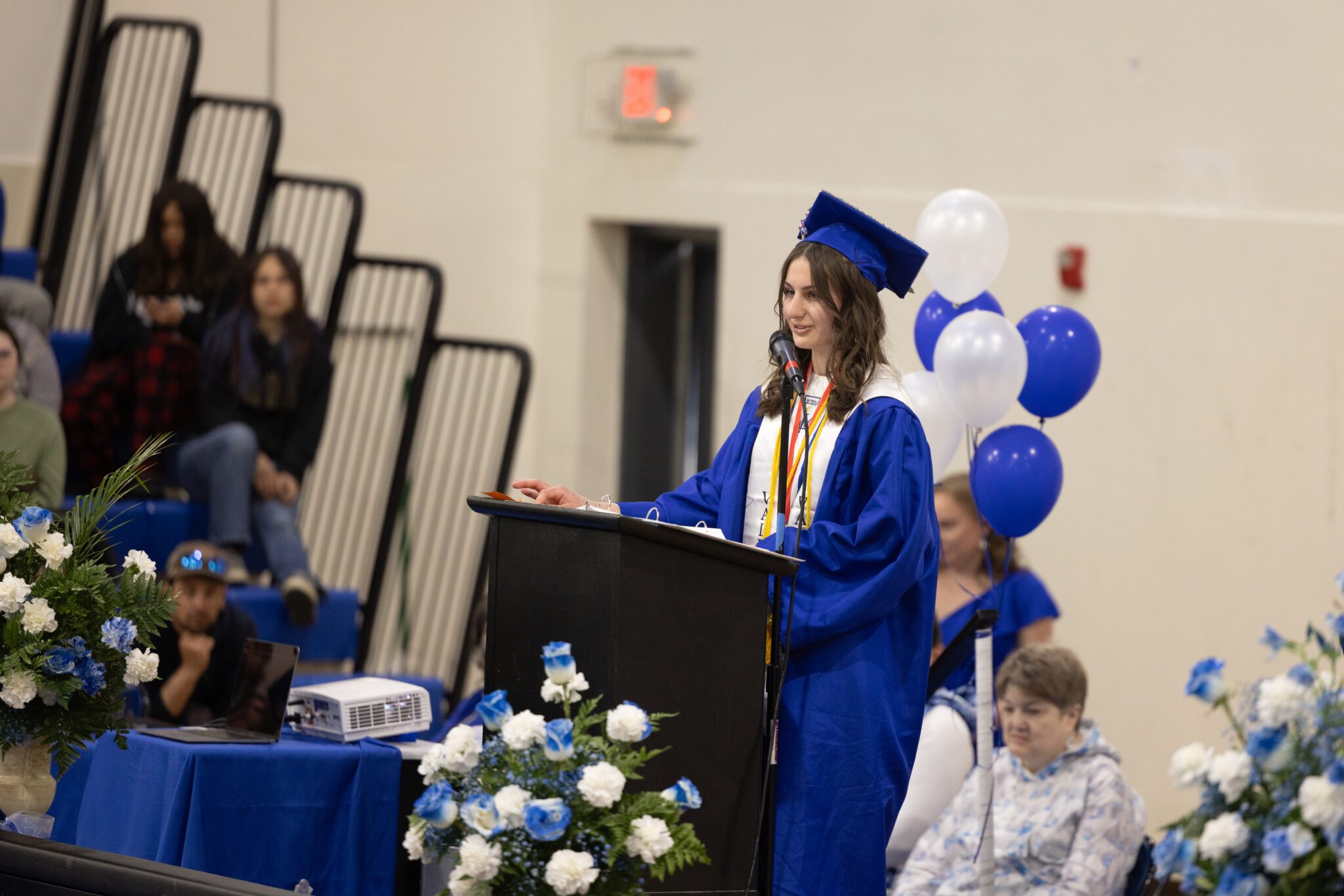 Taylor Gorn delivering her graduation speech. Laura Davis Collins photo.