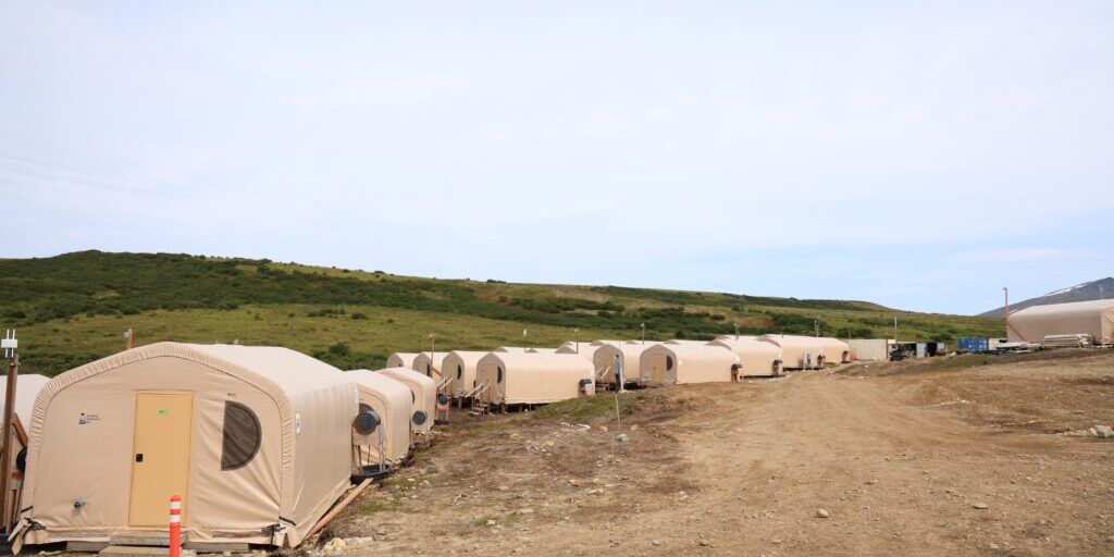 Tightly packed tents at Graphite One's camp. Ben Townsend photo.