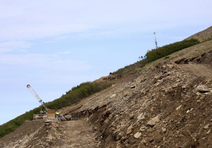 Two portable drill rigs extract core samples at Graphite One's Graphite Creek property. Ben Townsend photo. 