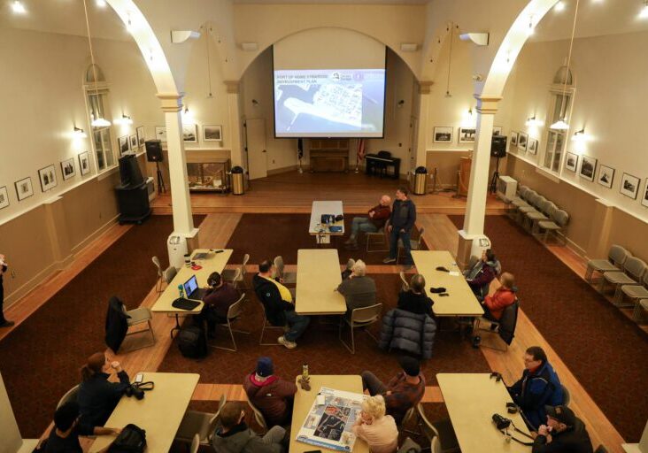 PND Engineers' Bryan Hudson presents updates to the Port of Nome's Strategic Development Plan at Old St. Joe's Church in Nome. Ben Townsend photo.