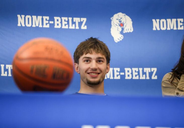 Nome-Beltz senior Finn Gregg at a National Letter of Intent signing ceremony. Ben Townsend photo. 