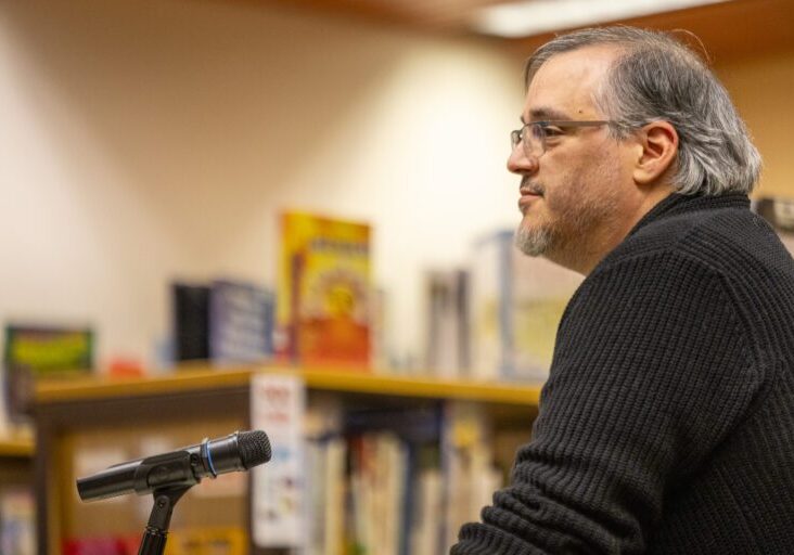 Nome Elementary School Principal Nicholas Settle announces his resignation to the Nome Public Schools Board of Education meeting held on January 14. Ben Townsend photo. 