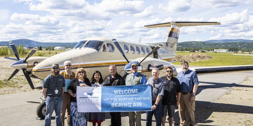 Members of Nanook Nation greeted a 1978 Beechcraft King Air 200 at the UAF CTC aviation facility located on the East Ramp of the Fairbanks International Airport. The airframe with a value of $600,000 was donated by Bering Air will benefit students from the CTC aviation maintenance technology program.