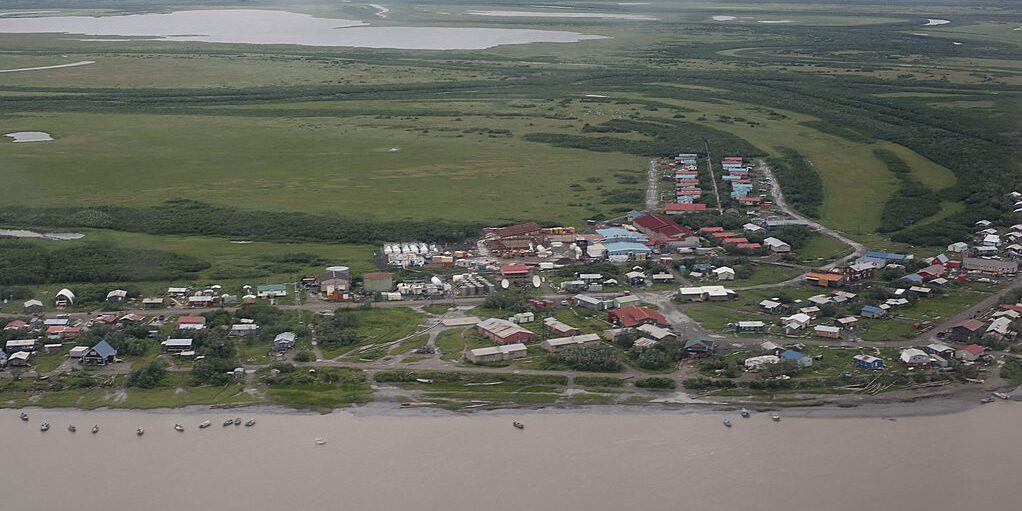 A view from up above shows the path of the receeding flood waters in this community after severe flooding crippled the entire infastructure. Federal funding in the form of Public Assistance (PA) is available to state, tribal and eligible local governments and certian nonprofit organizationson a cost sharing basis for emergency work and the repair or replacement of facilities damaged by the flooding in the Alaska Gateway Regional Educational Attendance Area (REAA), Copper River REAA, Lower Yukon REAA, Yukon Flats REAA, and the Yukon-Koyukuk REAA. Adam DuBrowa/ FEMA