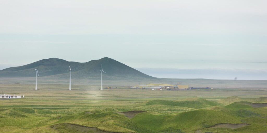 Wind turbines in St. Paul, Alaska. U.S. Department of Energy photo from Tanadgusix Corporation.