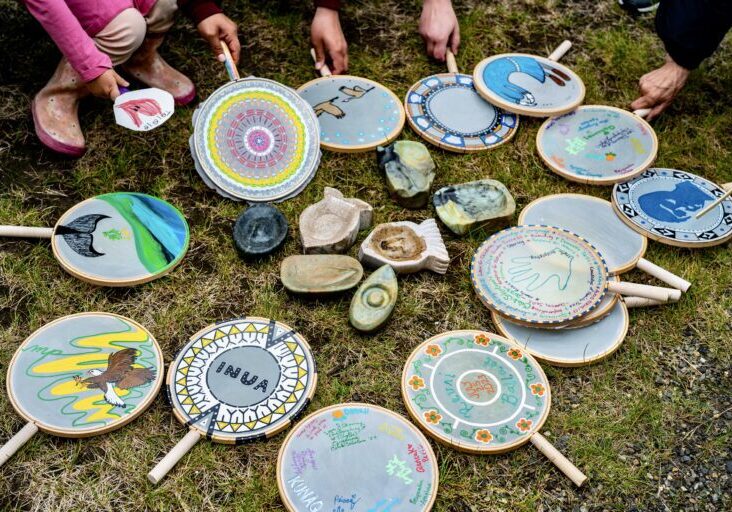 Drums and seal oil lamps made by attendees of the Caleb Scholar's Annual Gathering in Nome. Photo courtesy of Denali Whiting. 