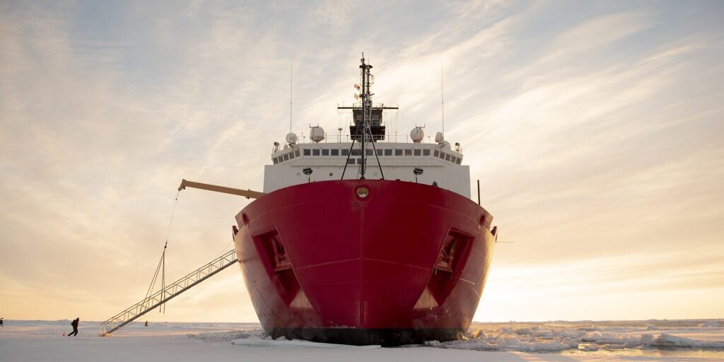 ARCTIC OCEAN – The U.S. Coast Guard Cutter Healy (WAGB-20) is in the ice Wednesday, Oct. 3, 2018, about 715 miles north of Barrow, Alaska, in the Arctic.  The Healy is in the Arctic with a team of about 30 scientists and engineers aboard deploying sensors and autonomous submarines to study stratified ocean dynamics and how environmental factors affect the water below the ice surface for the Office of Naval Research. The Healy, which is homeported in Seattle, is one of two ice breakers in U.S. service and is the only military ship dedicated to conducting research in the Arctic. (NyxoLyno Cangemi/U.S. Coast Guard)