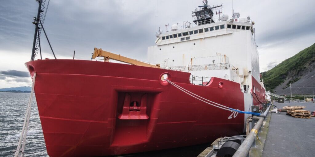 United States Coast Guard Cutter Healy docked at Kodiak's Pier 2, August 25, 2023. Photo courtesy of Brian Venua, KMXT.