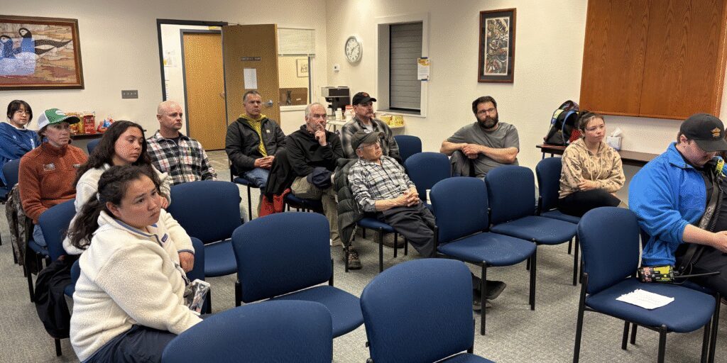 Rows of participants listen in to a presentation on nuclear microreactors held at UAF Northwest Campus. Wali Rana photo.
