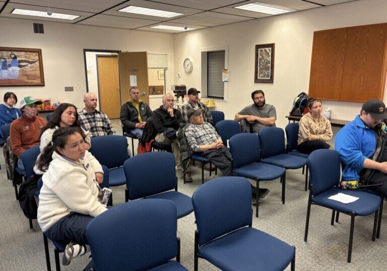 Rows of participants listen in to a presentation on nuclear microreactors held at UAF Northwest Campus. Wali Rana photo.