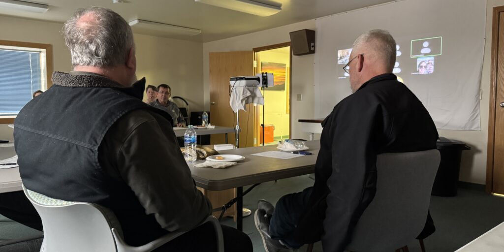 Rick Spoor speaks at the Oct. 3 LEPC meeting as Paul Kosto listens from across the room. Ben Townsend photo. 