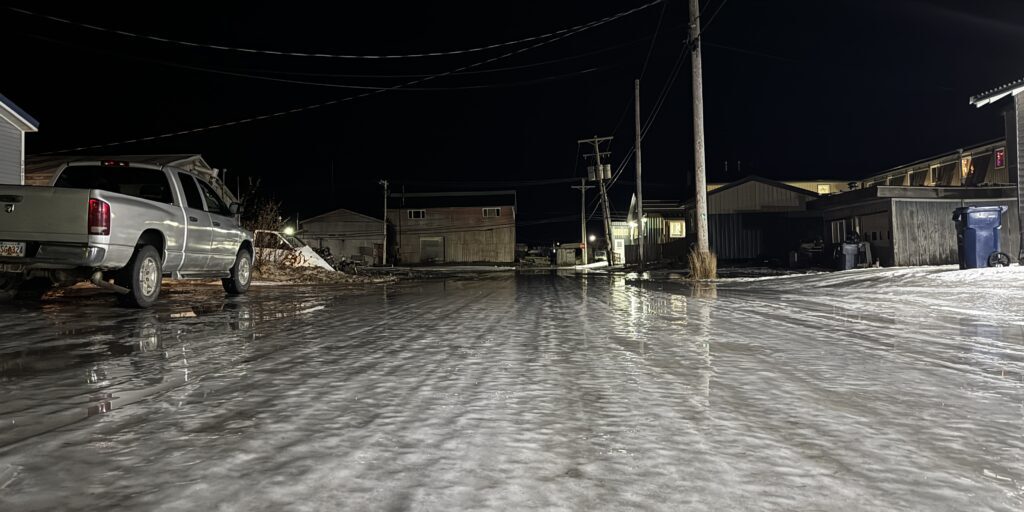 Ice coats Tobuk Alley in Nome on December 11, 2024. Ben Townsend photo. 