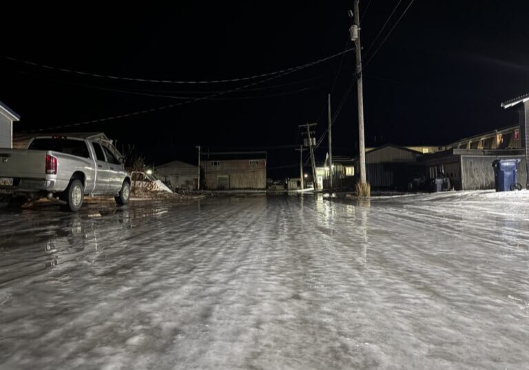 Ice coats Tobuk Alley in Nome on December 11, 2024. Ben Townsend photo. 