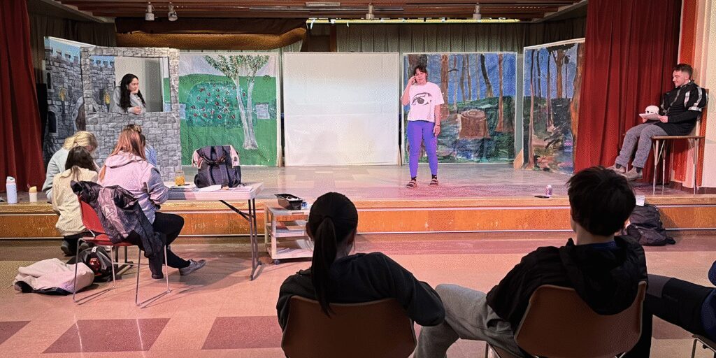 Nome-Beltz High School student, Benny Lie, rehearses on stage. Laura Davis Collins photo.
