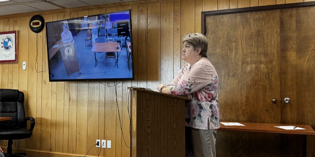 Nome Public Schools Superintendent Jamie Burgess addresses the Nome Common Council at a June 23, 2025 work session. Ben Townsend photo.