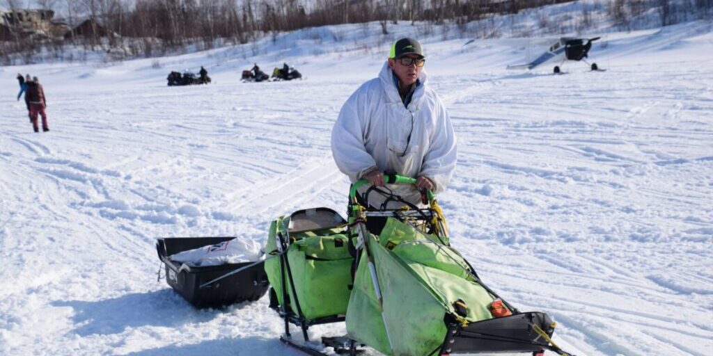 Ryan Redington arrives in Iditarod on March 9, 2023. (Ben Matheson/AKPM)