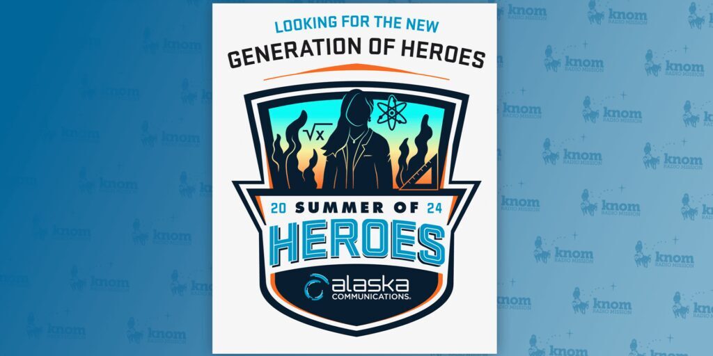 The Summer of Heroes program's logo changes each year to recognize the previous year's winner. 2024's logo features Elizabeth Djajalie, who worked with local researchers and businesses to create bioplastic cups, founded a science club where Juneau students can collaborate, and donated the scholarship funds she received through the Summer of Heroes program to the Alaska Science and Engineering Fair.