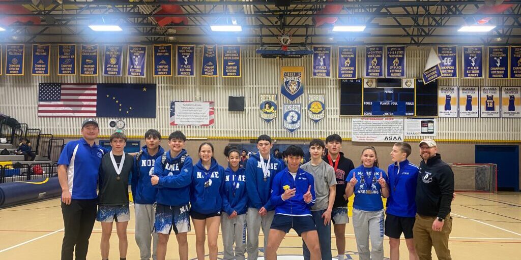 The Nome Beltz High School wrestling team at the Western Conference Tournament in Kotzebue. Photo courtesy of Corey Erikson.