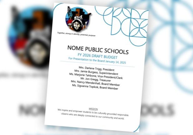 The cover page of Nome Public Schools' FY2026 draft budget. 